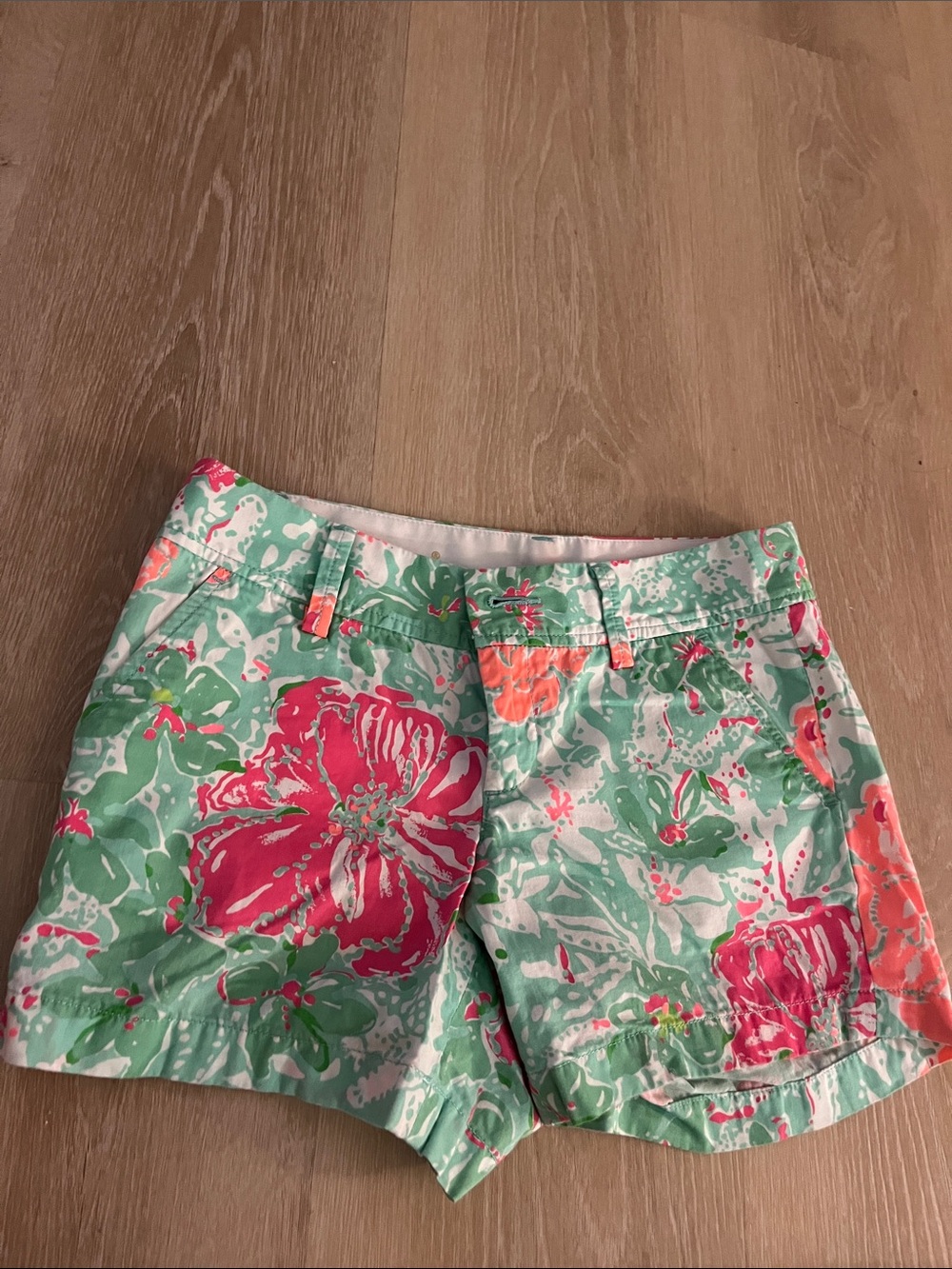 Callahan Mint Floral Cotton Shorts with Pink & Coral Blooms